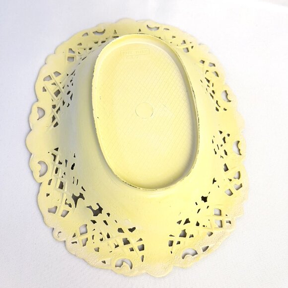 Italian Ornate Vintage Metal Dish Lemon Yellow Marked Italy C.T. 7  Floral Scrol - Picture 5 of 10
